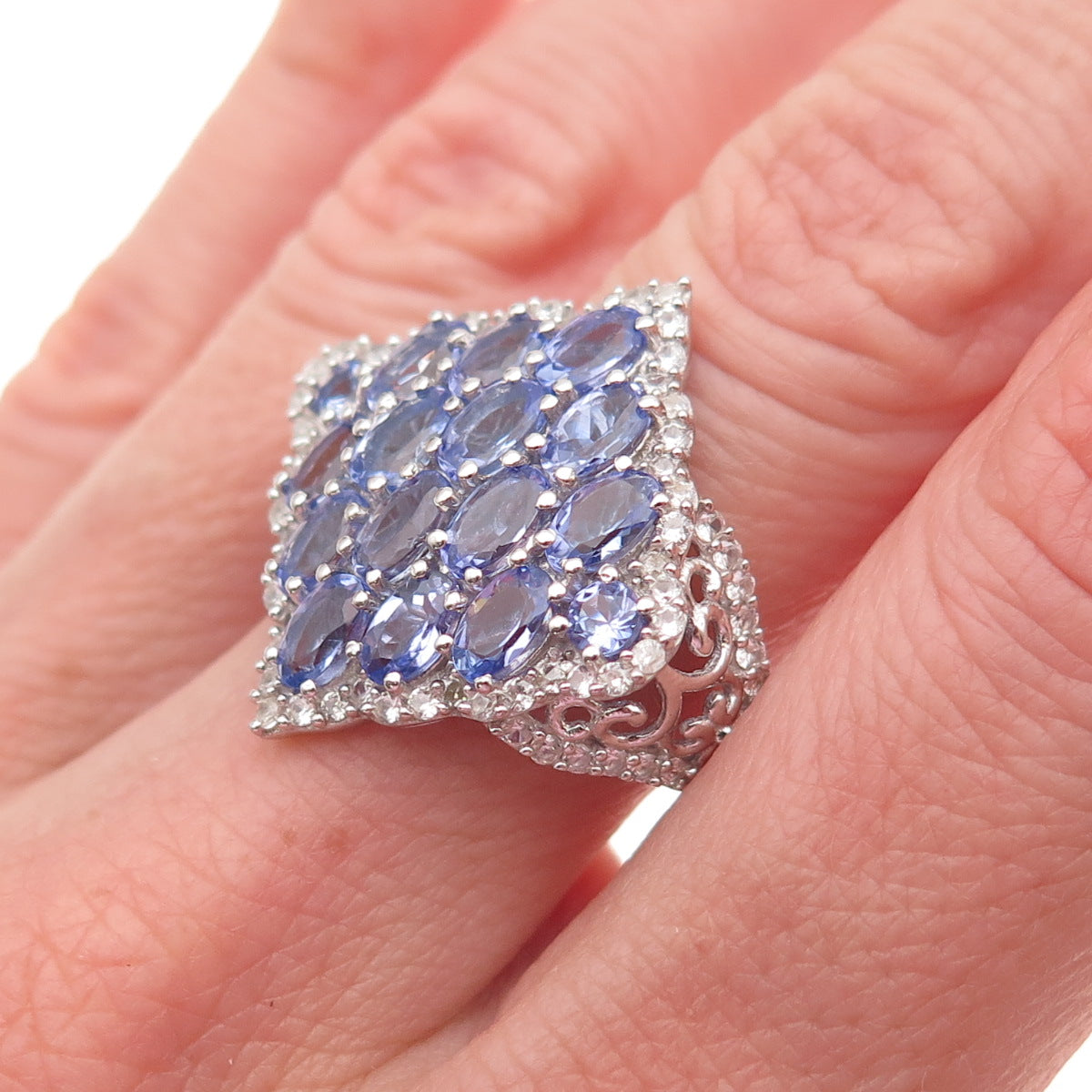 Chuck Clemency 925 Sterling Silver Real Tanzanite & White Topaz Ring Size 8.25