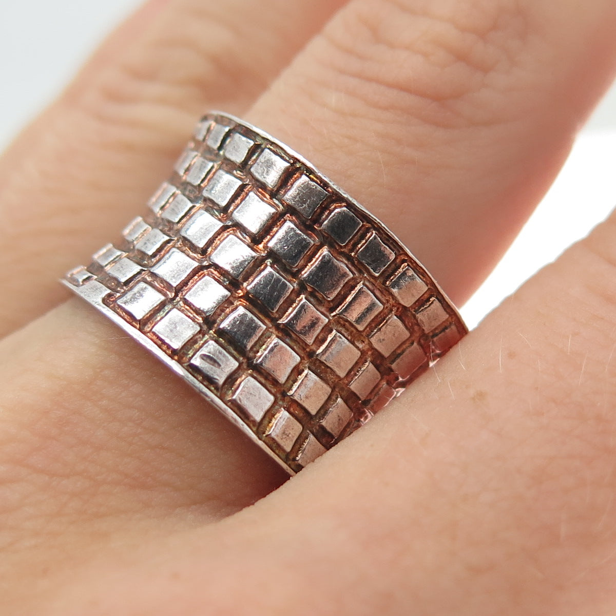 BOMA 925 Sterling Silver Vintage Geometric Oxidized Cigar Band Ring Size 7