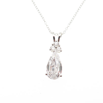 925 Sterling Silver Pear & Round-Cut C Z Cable Chain Necklace 18"
