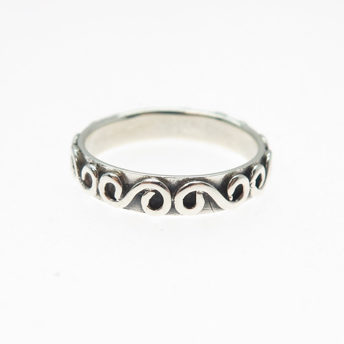 925 Sterling Silver Vintage Modernist Spiral Oxidized Band Ring Size 9