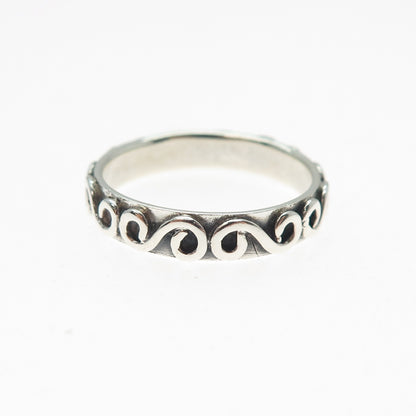 925 Sterling Silver Vintage Modernist Spiral Oxidized Band Ring Size 9