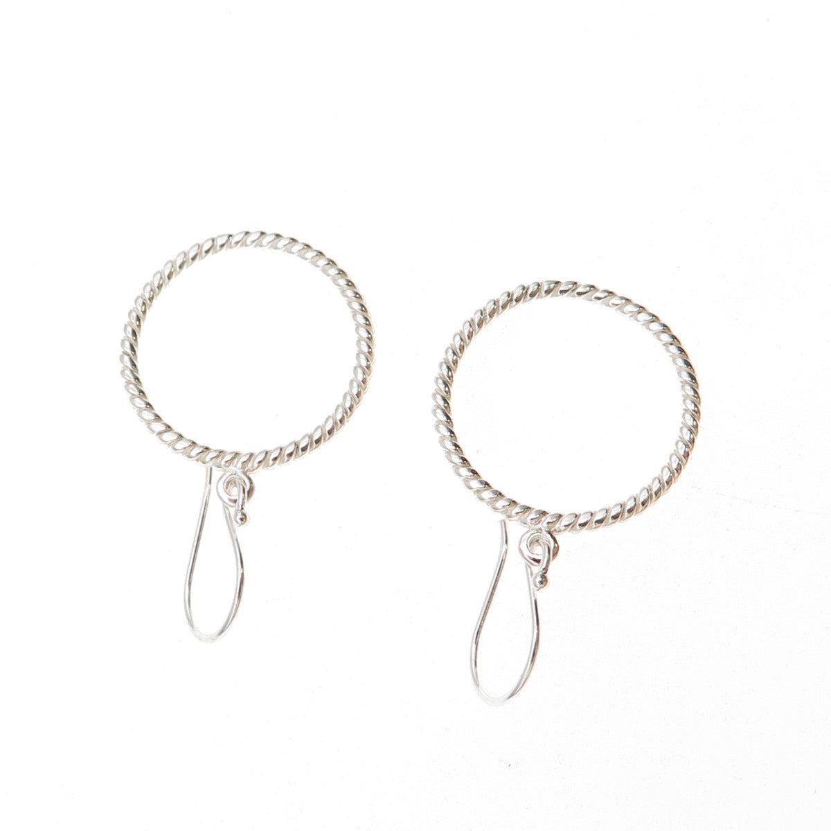 925 Sterling Silver Twisted Circle Dangle Earrings