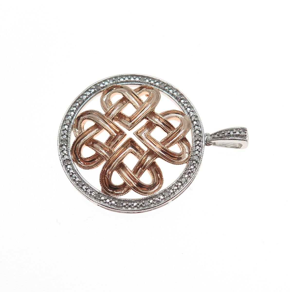 JANE SEYMOUR 925 Sterling Silver 2-Tone Real Diamond Heart Knot Pendant