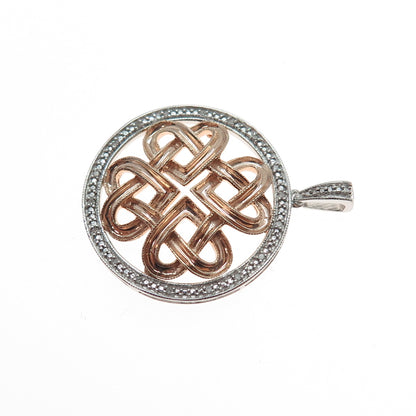 JANE SEYMOUR 925 Sterling Silver 2-Tone Real Diamond Heart Knot Pendant