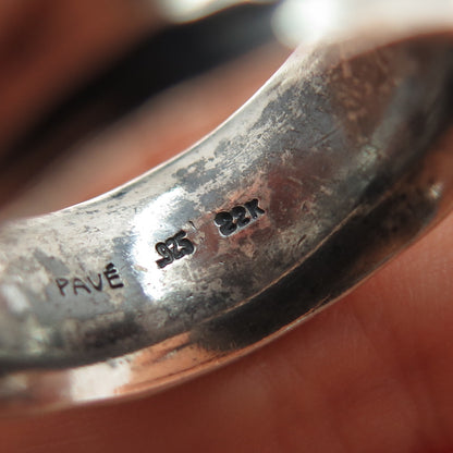 PAVE Sterling Silver 22K Gold Vintage Modernist Oxidized Band Ring Size 10.75