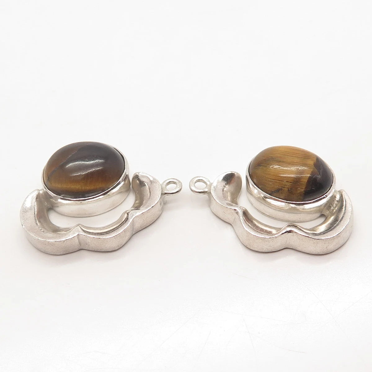 925 Sterling Silver Vintage Real Tiger Eye Gemstone Jacket Earrings