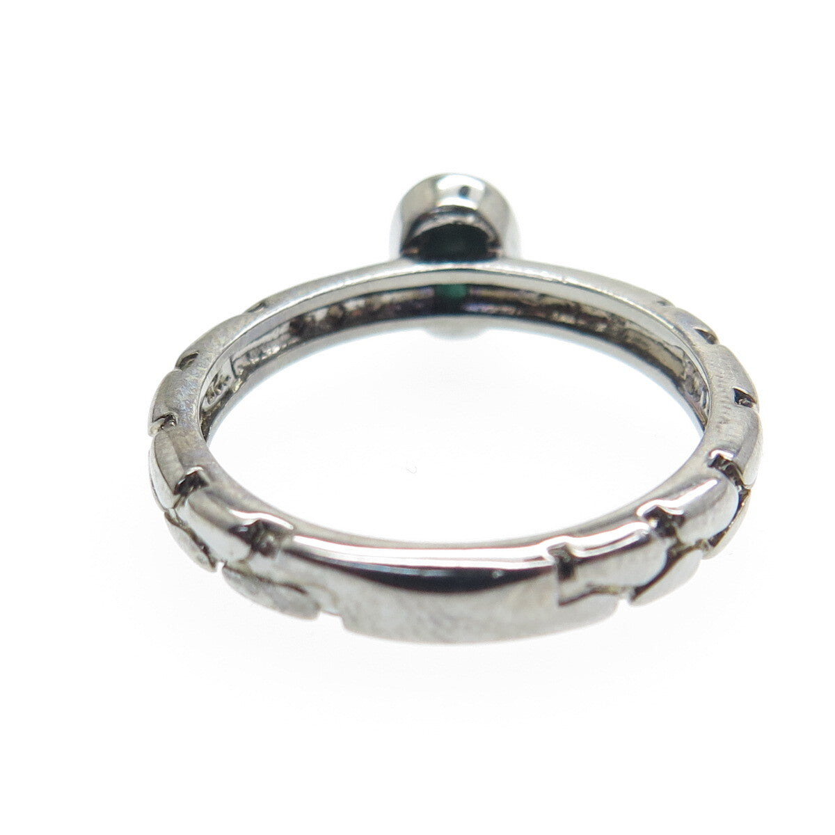 925 Sterling Silver Black Rhodium Oval-Cut Emerald Gem Pebble Ring Size 8