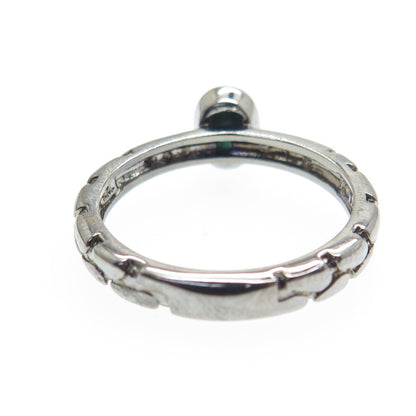 925 Sterling Silver Black Rhodium Oval-Cut Emerald Gem Pebble Ring Size 8
