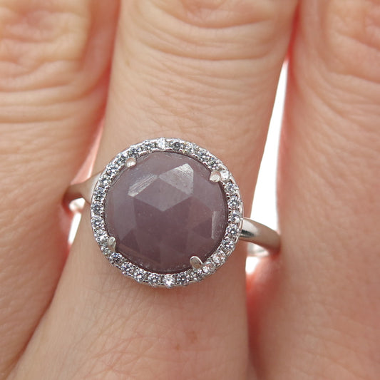 FELIX2 925 Sterling Silver Real Round-Cut Lavender Quartz & C Z Ring Size 9.75
