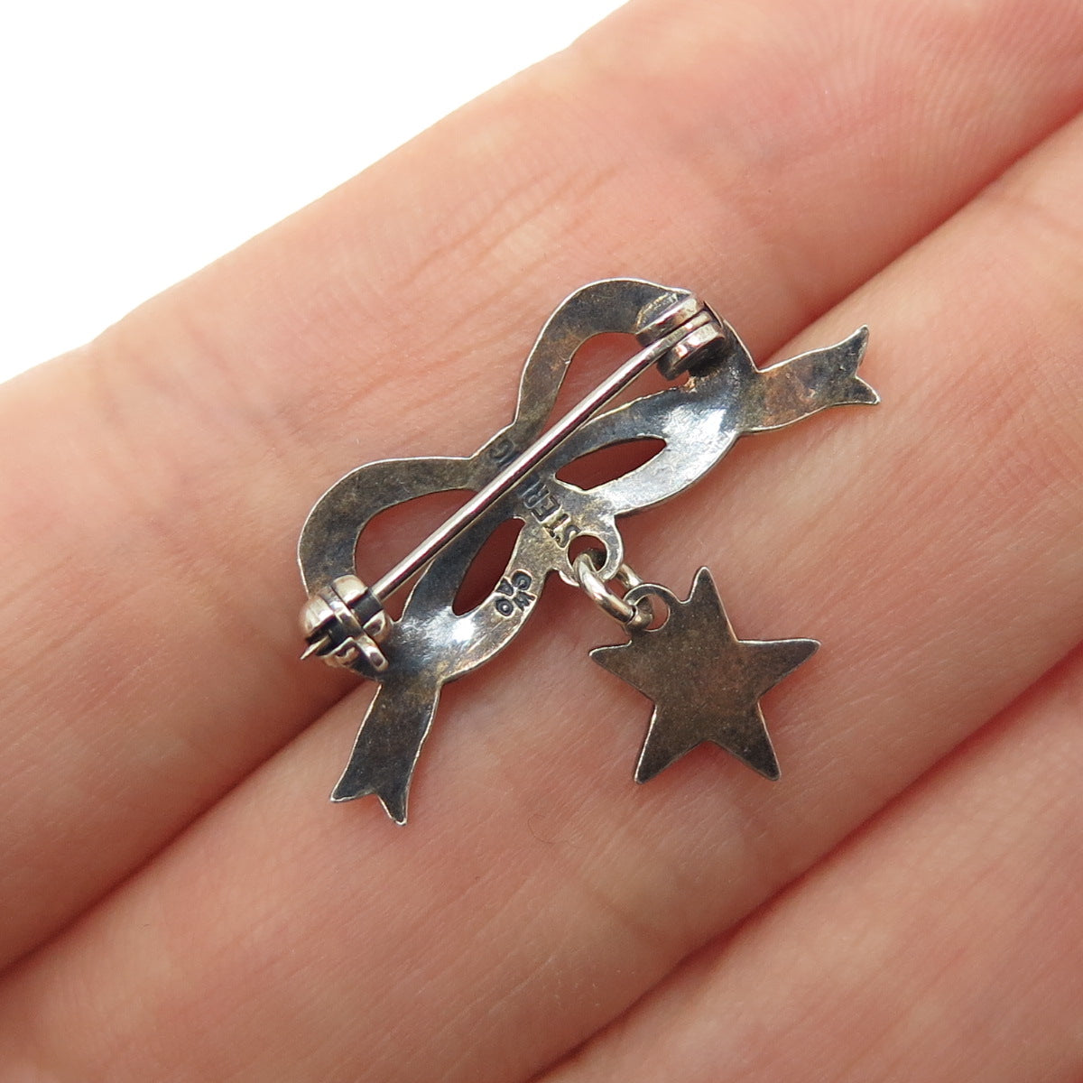 925 Sterling Silver Antique Art Deco Enamel Eastern Star Masonic Bow Pin Brooch