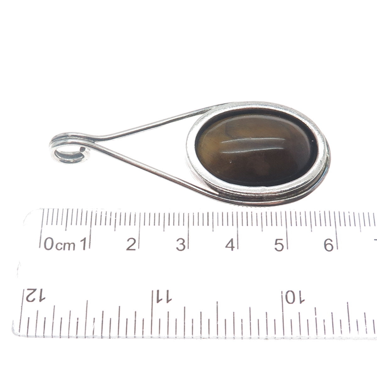 925 Sterling Silver Vintage Real Tiger Eye Gemstone Slide Pendant