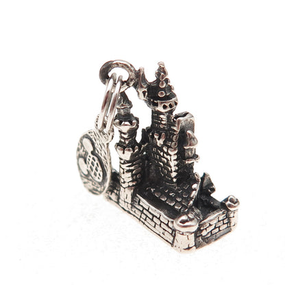 Walt Disney 925 Sterling Silver Vintage Cinderella Castle 3D Charm Pendant