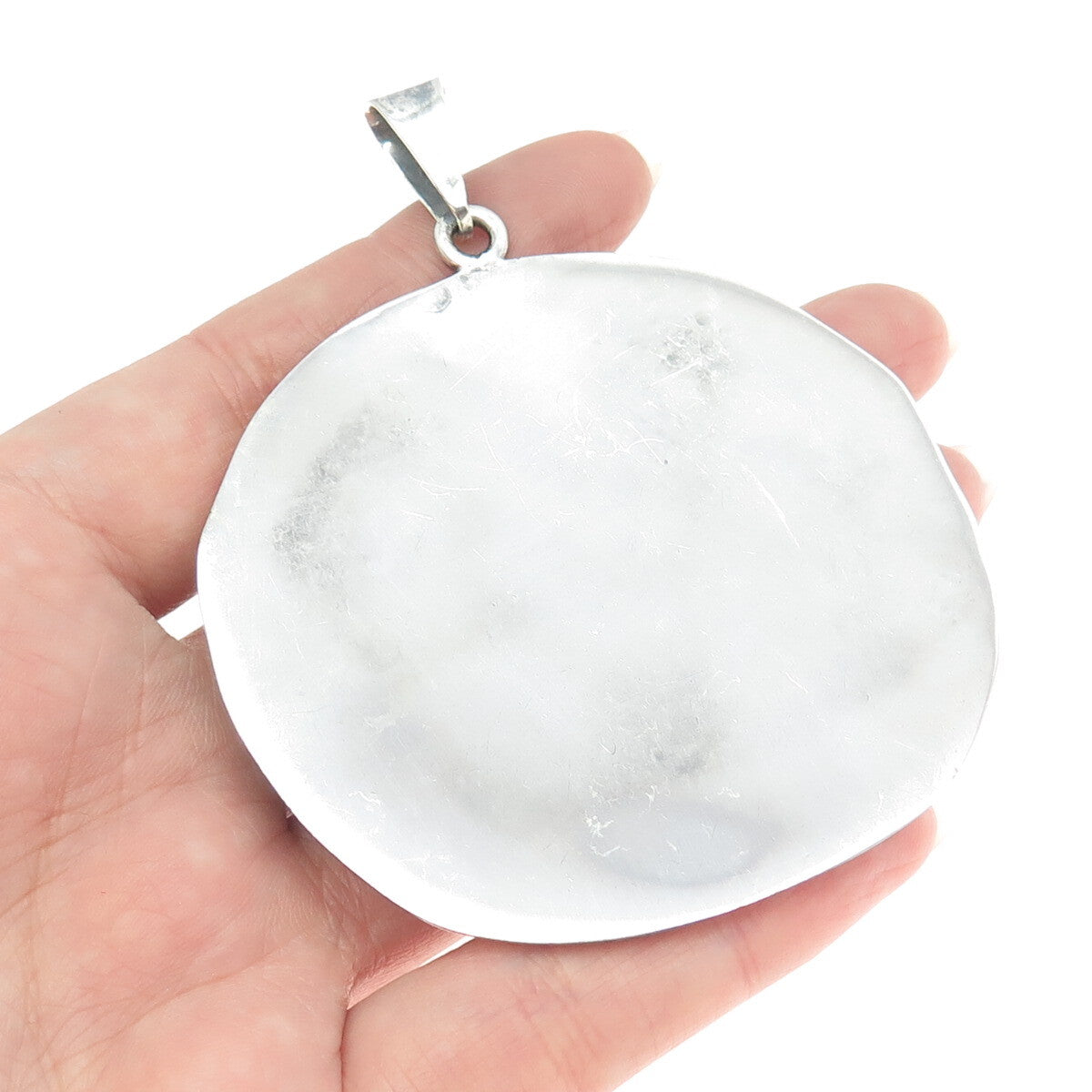 925 Sterling Silver Vintage Mexico Sand Dollar Textured Large Pendant