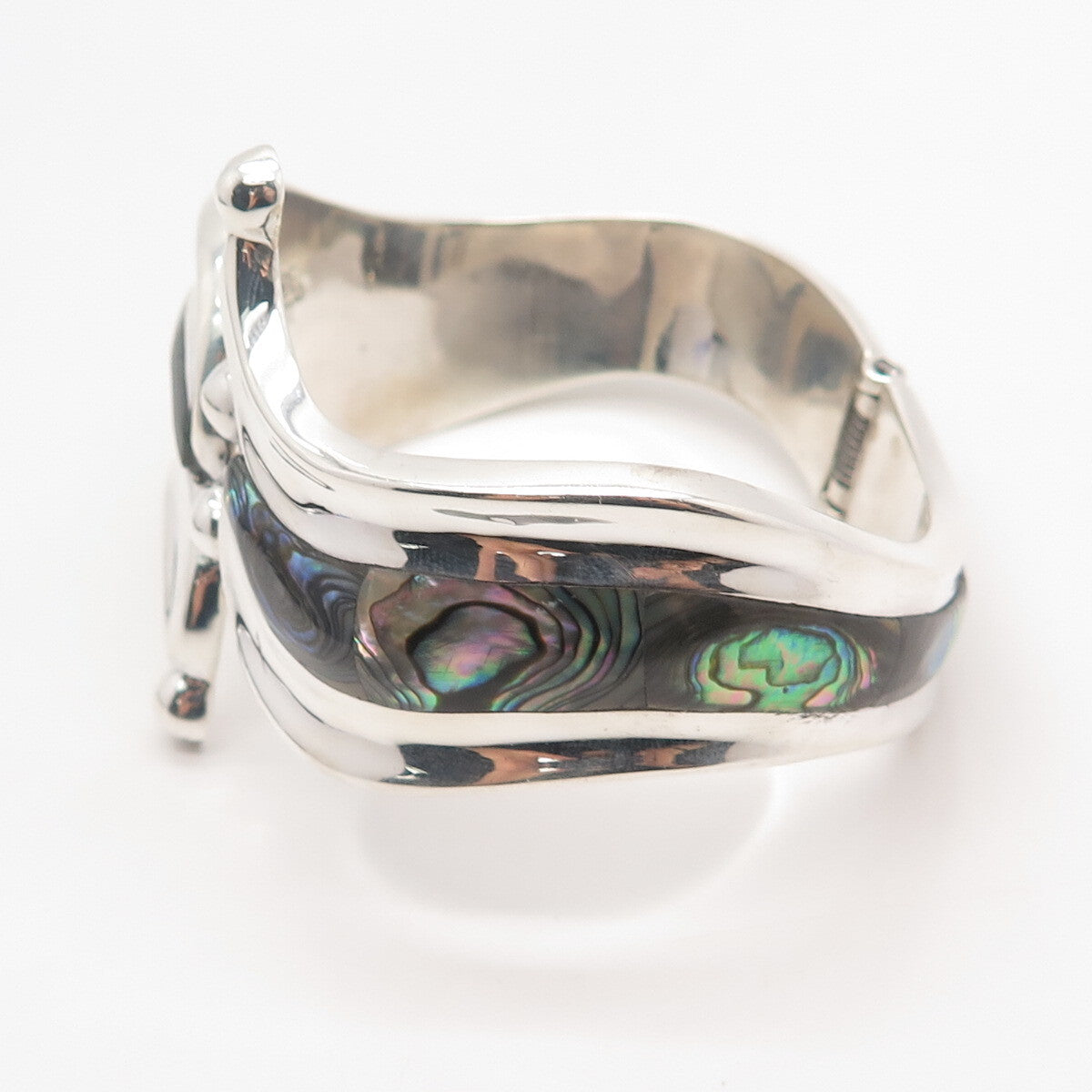 925 Sterling Silver Vintage Mexico Real Abalone Shell Modernist Bracelet 7.25"