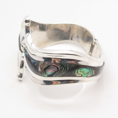 925 Sterling Silver Vintage Mexico Real Abalone Shell Modernist Bracelet 7.25"