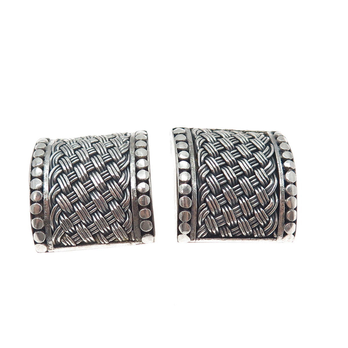 SUARTI BALI 925 Sterling Silver Vintage Woven Oxidized Clip On Earrings