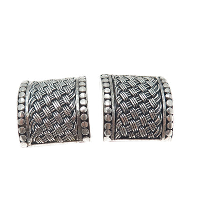 SUARTI BALI 925 Sterling Silver Vintage Woven Oxidized Clip On Earrings