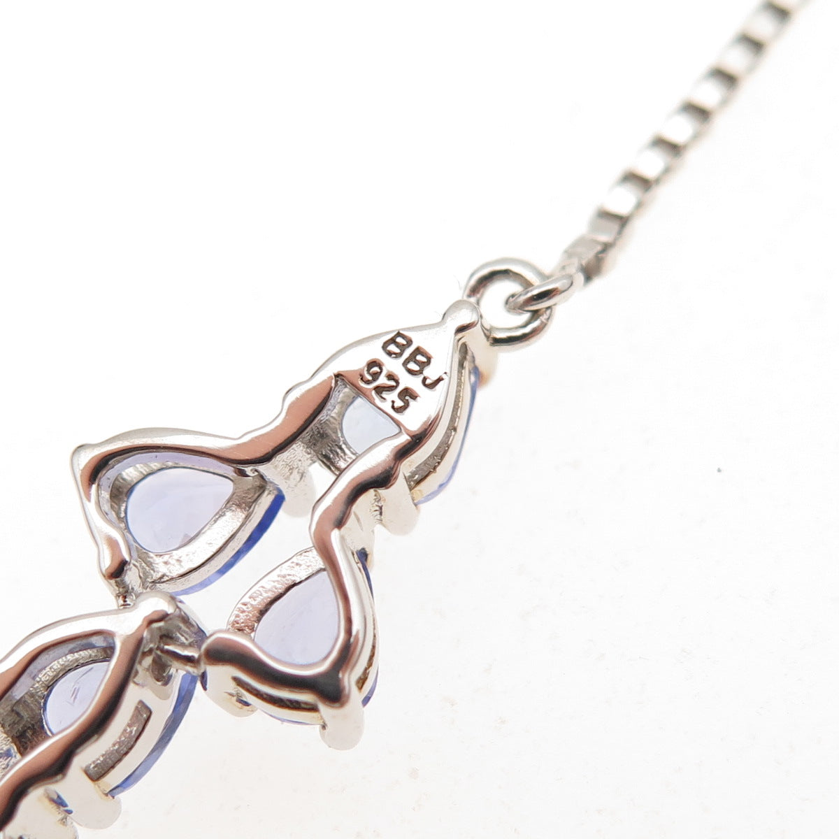 925 Sterling Silver Real Pear-Cut Tanzanite Box Chain Necklace 18-20"
