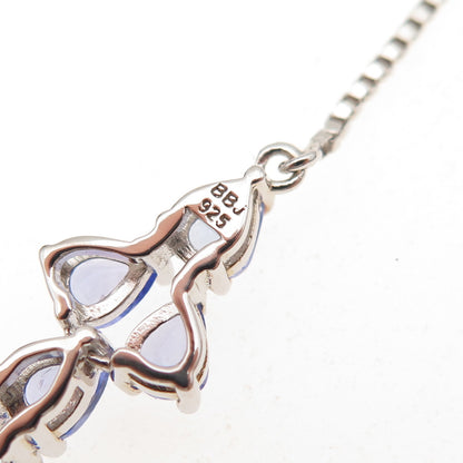 925 Sterling Silver Real Pear-Cut Tanzanite Box Chain Necklace 18-20"