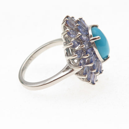 D'Joy 925 Sterling Silver Real Sleeping Beauty Turquoise & Tanzanite Ring Size 8