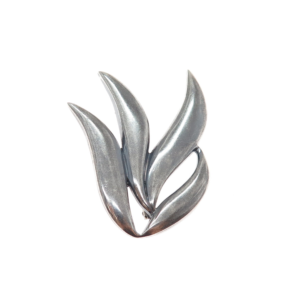 925 Sterling Silver Vintage Modernist Floral Oxidized Pin Brooch