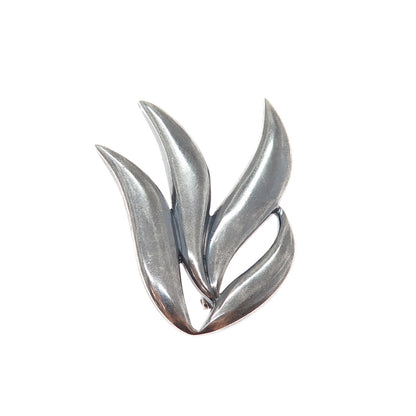 925 Sterling Silver Vintage Modernist Floral Oxidized Pin Brooch