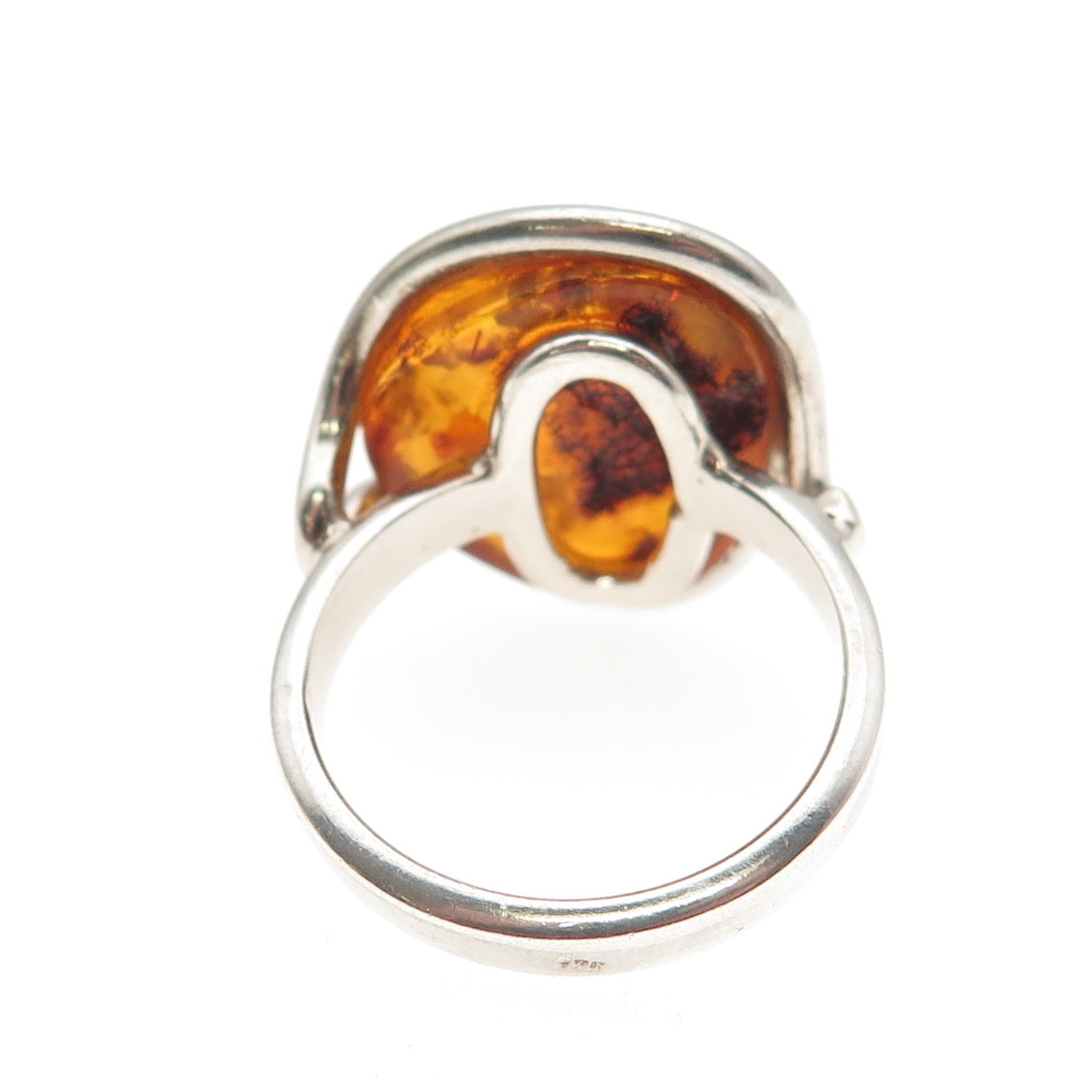 925 Sterling Silver Vintage Real Amber Modernist Ring Size 9.25
