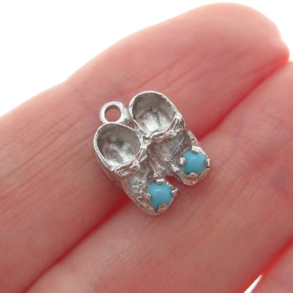 925 Sterling Silver Vintage Real Turquoise Baby Shoes Minimalist Charm Pendant