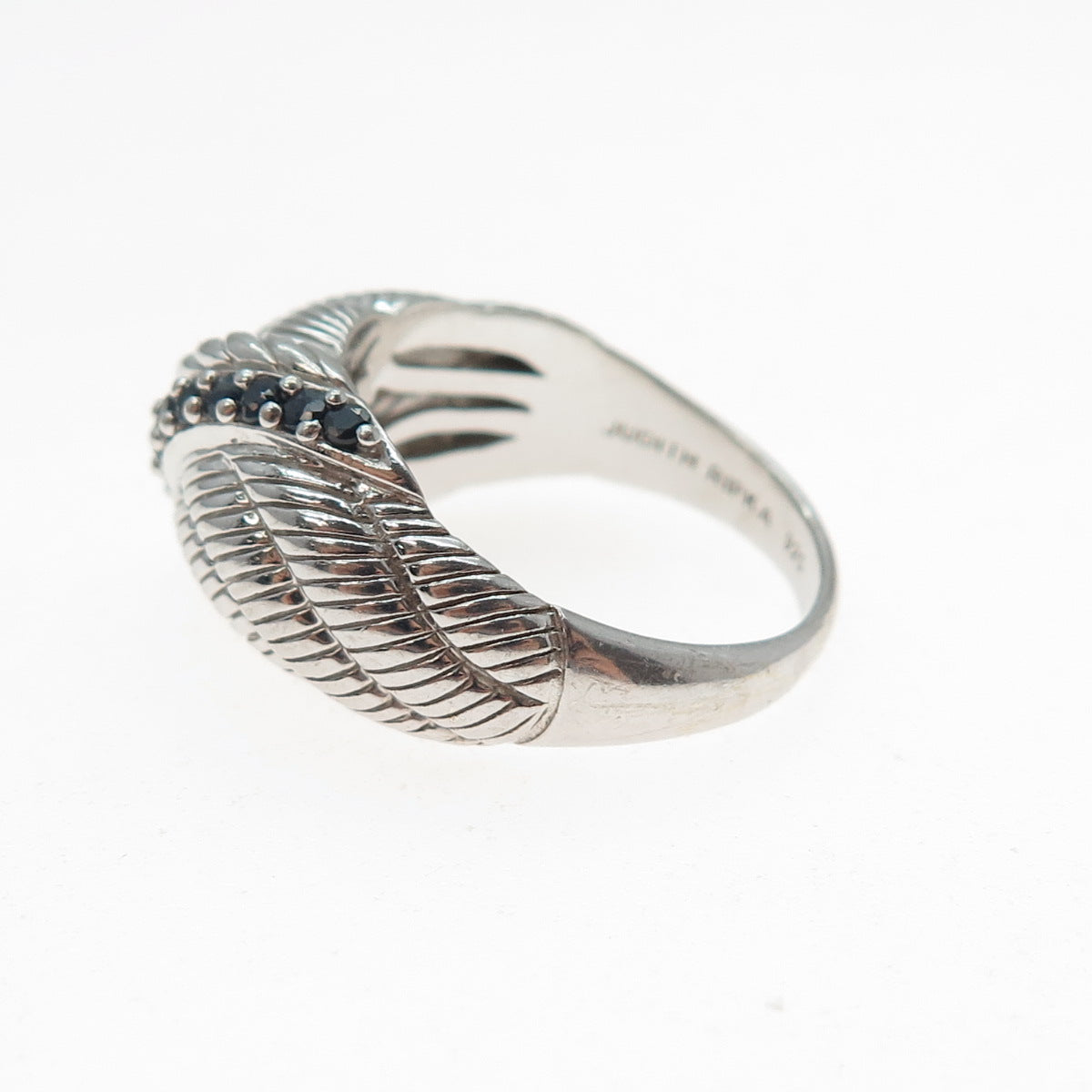 JUDITH RIPKA 925 Sterling Silver Real Round-Cut Sapphire Roped Ring Size 10.25