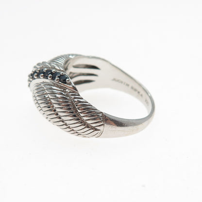 JUDITH RIPKA 925 Sterling Silver Real Round-Cut Sapphire Roped Ring Size 10.25