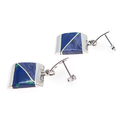 950 Silver Vintage Mexico Real Azurite Modernist Dangle Earrings