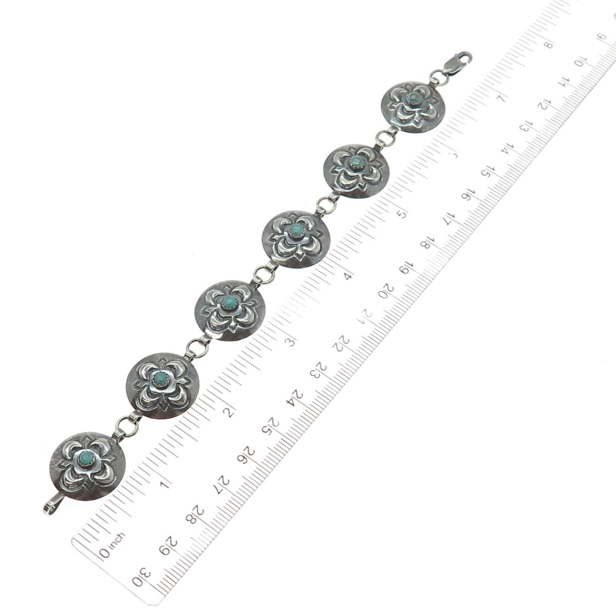 SHAWN NELSON NAVAJO Old Pawn 925 Sterling Vintage Turquoise Flower Bracelet 7"