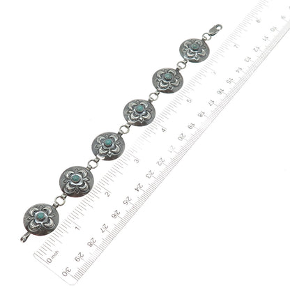 SHAWN NELSON NAVAJO Old Pawn 925 Sterling Vintage Turquoise Flower Bracelet 7"