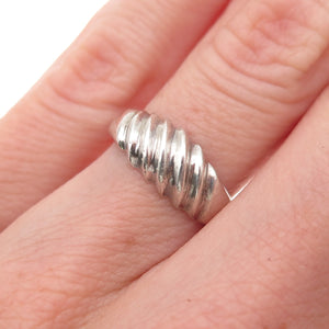 925 Sterling Silver Vintage Mexico Modernist Ribbed Oxidized Ring Size 5.5