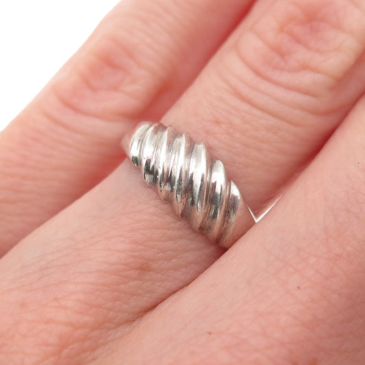 925 Sterling Silver Vintage Mexico Modernist Ribbed Oxidized Ring Size 5.5