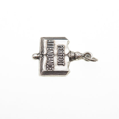 GREEN KC 925 Sterling Silver Vintage Perfect Attendance Oxidized Charm Pendant