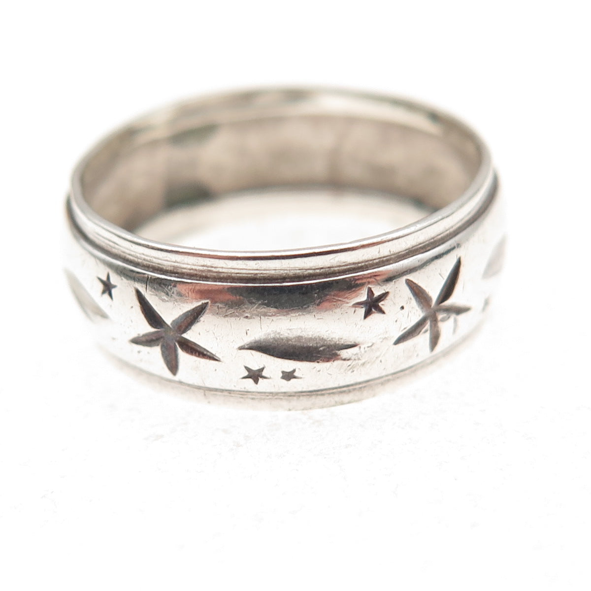 Uncas 925 Sterling Silver Antique Art Deco Celestial Oxidized Band Ring Size 8