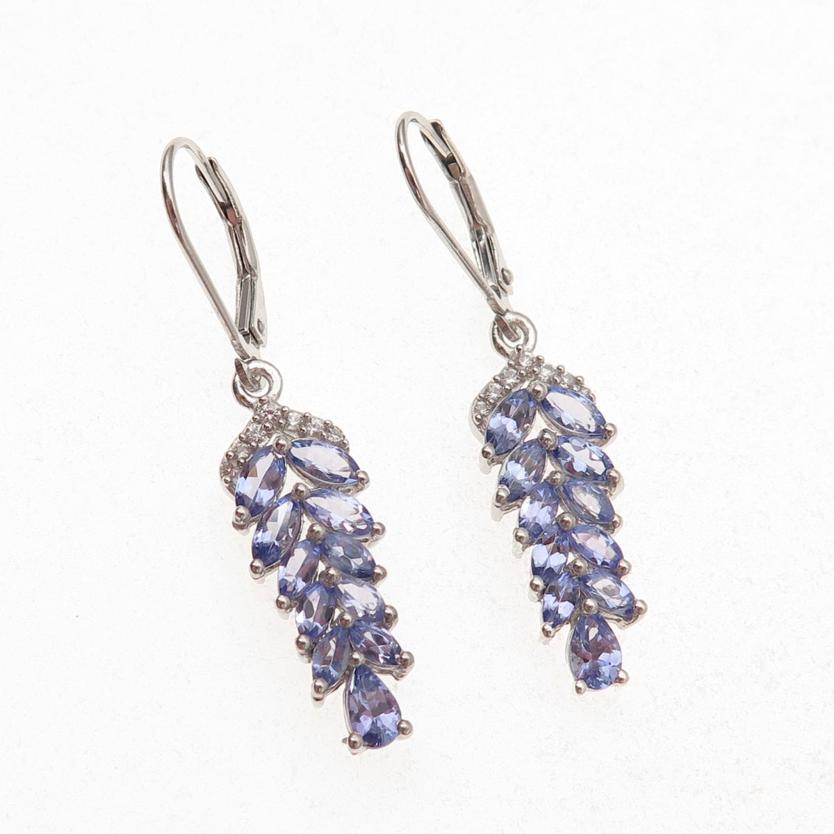 Chuck Clemency 925 Sterling Silver Real Tanzanite & White Topaz Dangle Earrings
