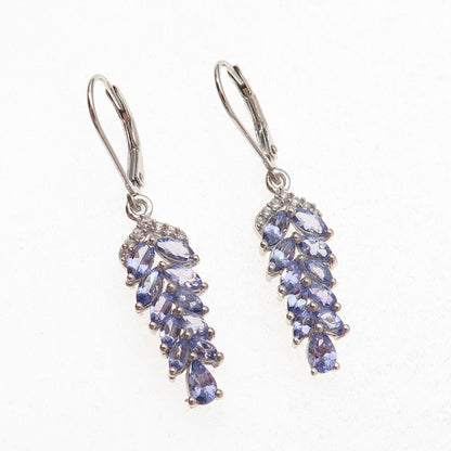 Chuck Clemency 925 Sterling Silver Real Tanzanite & White Topaz Dangle Earrings