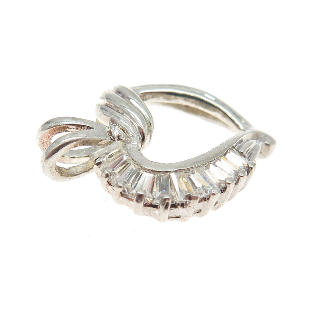 925 Sterling Silver Tapered Baguette-Cut C Z Heart Pendant