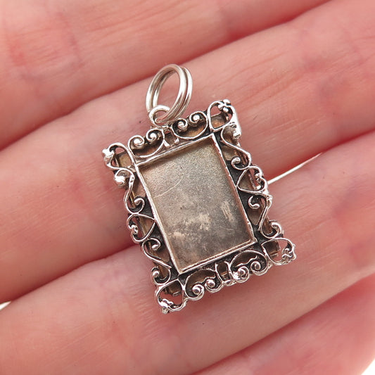 Nevada 925 Sterling Silver Vintage Picture Frame Oxidized Charm Pendant