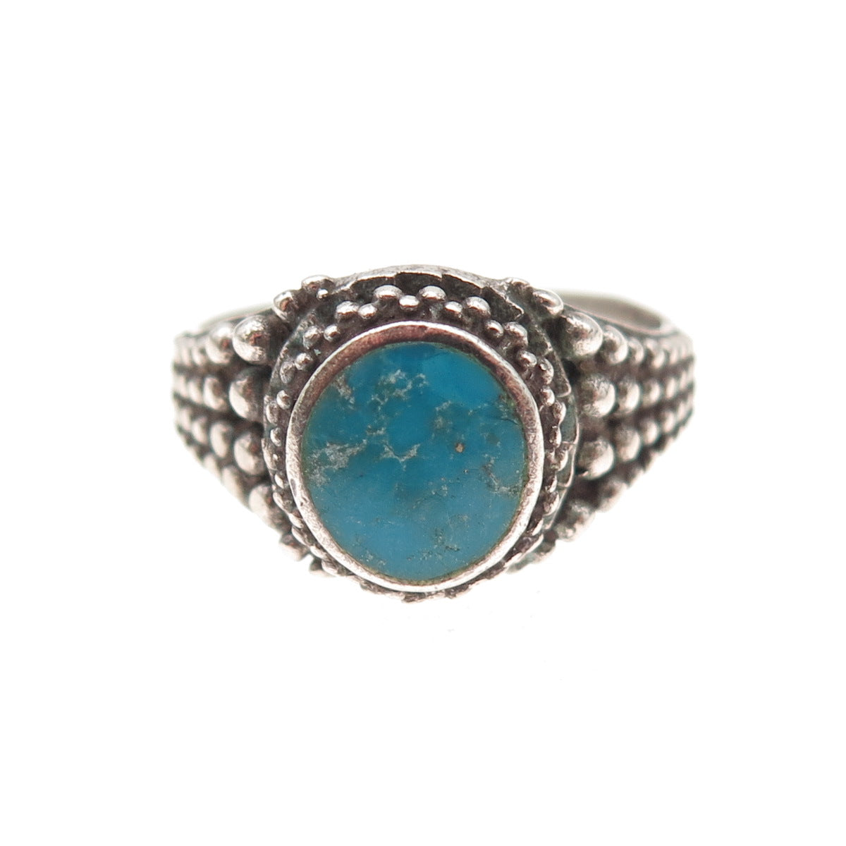 925 Sterling Silver Vintage Real Bisbee Turquoise Oxidized Ring Size 9.75