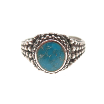 925 Sterling Silver Vintage Real Bisbee Turquoise Oxidized Ring Size 9.75