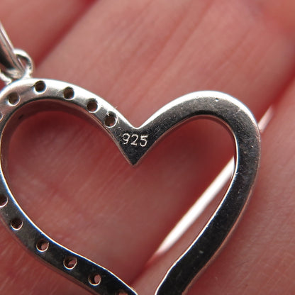 925 Sterling Silver Round-Cut C Z Open Heart Charm Pendant