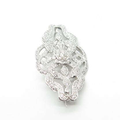 925 Sterling Silver White C Z Floral Vines Pin Brooch