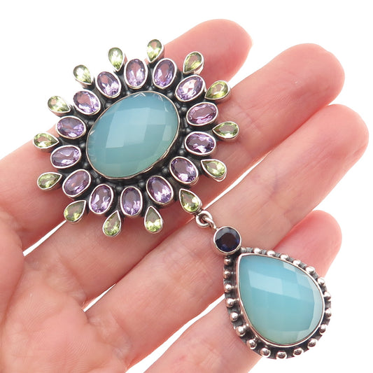 Nicky Butler Sterling Silver Vintage Real Multi-Color Gem Pin Brooch / Pendant