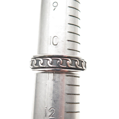 925 Sterling Silver Vintage Chain Link Oxidized Rotating Band Ring Size 11