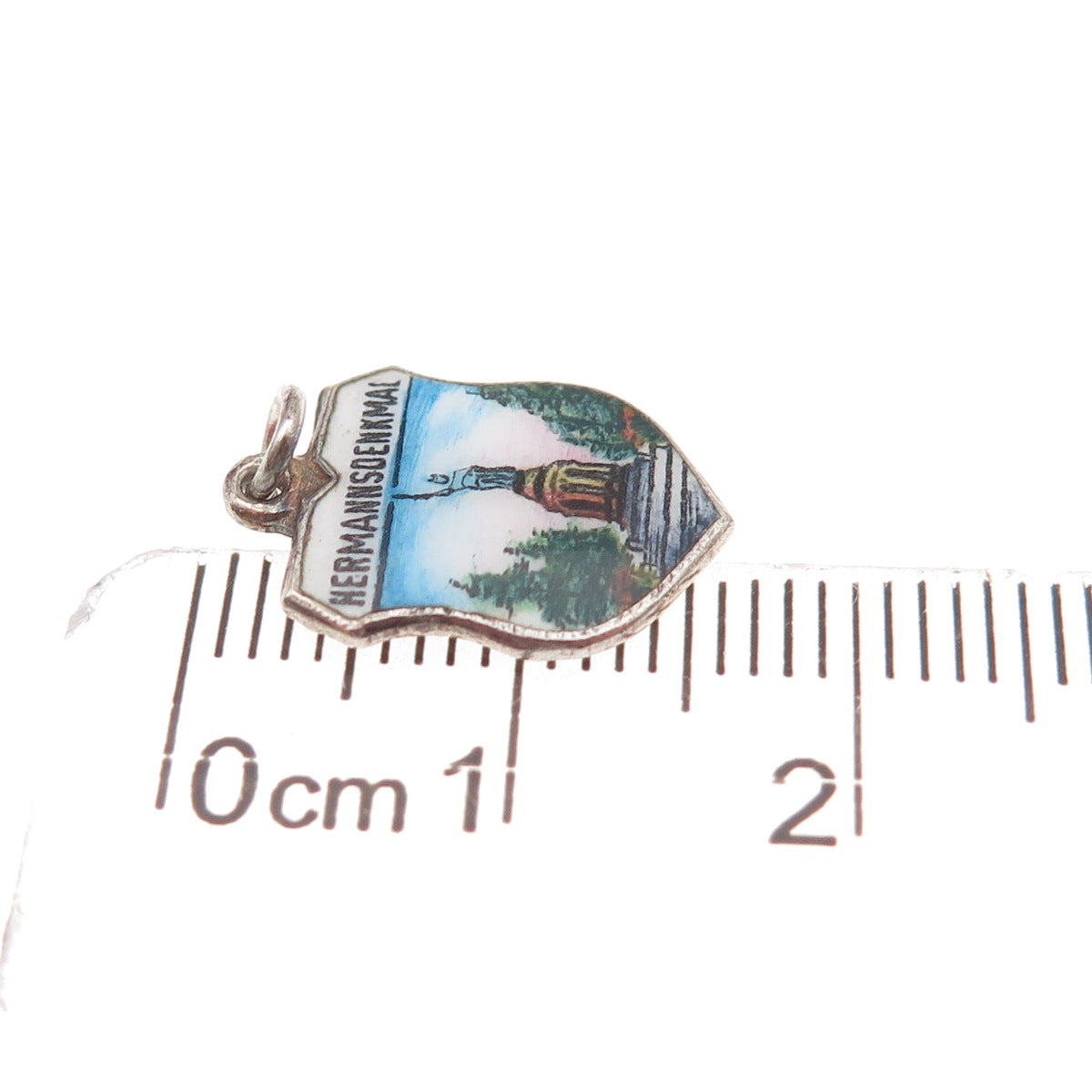 Fritz Reu & Co. 800 Silver Vintage Enamel Hermannsdenkmal Mini Charm Pendant
