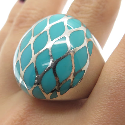 925 Sterling Silver Turquoise-Color Enamel Statement Dome Ring Size 11.25