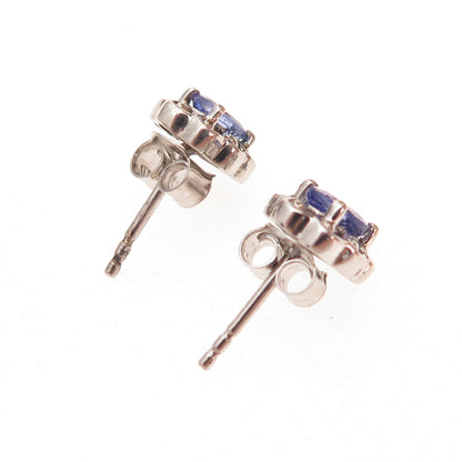 Chuck Clemency 925 Sterling Silver Real Oval-Cut Tanzanite Floral Stud Earrings